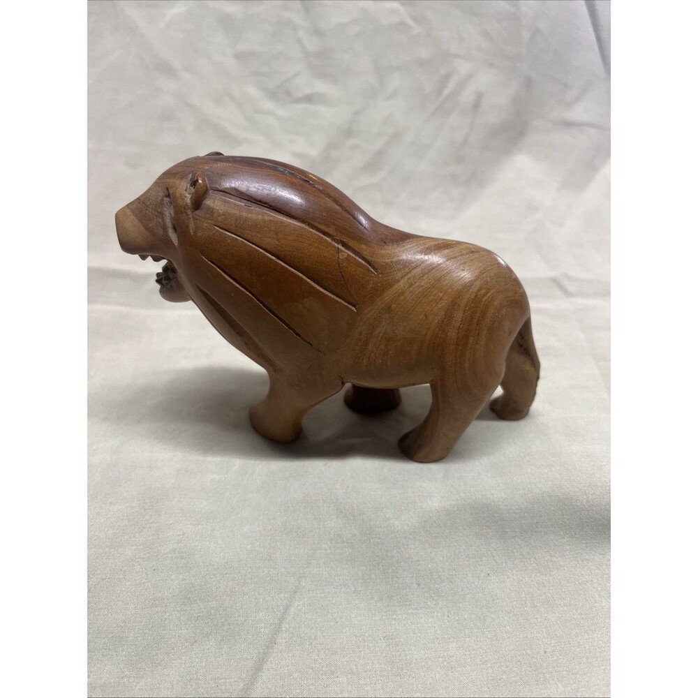 Vintage Hand Carved Wooden Lion